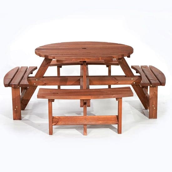 Yetta Timber Picnic Table With 8 Seater Benches In Brown_2