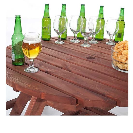 Yetta Timber Picnic Table With 8 Seater Benches In Brown_3
