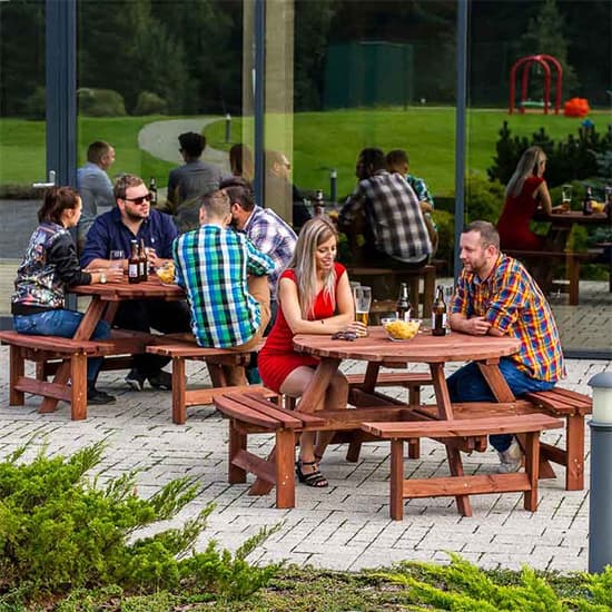 Yetta Timber Picnic Table With 8 Seater Benches In Brown_4