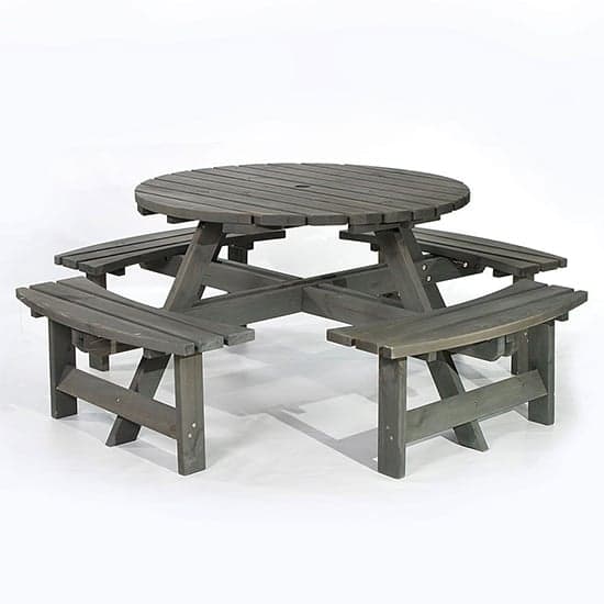 Yetta Timber Picnic Table With 8 Seater Benches In Dark Grey_1