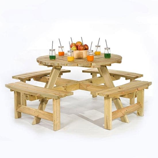 Yetta Timber Picnic Table With 8 Seater Benches In Green Pine_1