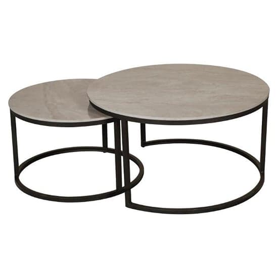 Yetty Ceramic Top Set Of 2 Coffee Tables Round In Ruibei Grey_1