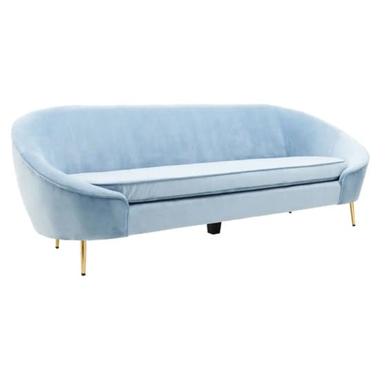 York Velvet 3 Seater Sofa In Aqua Blue With Gold Metal Legs_2