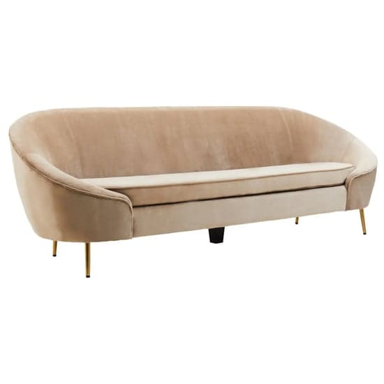 York Velvet 3 Seater Sofa In Mink With Gold Metal Legs_2