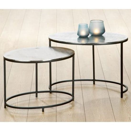 Yreka Oval Set Of 2 Nesting Tables In Silver With Metal Frame_1