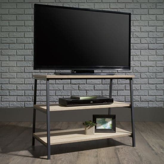 Yuma Industrial Wooden TV Stand With 2 Shelves In Charter Oak_1