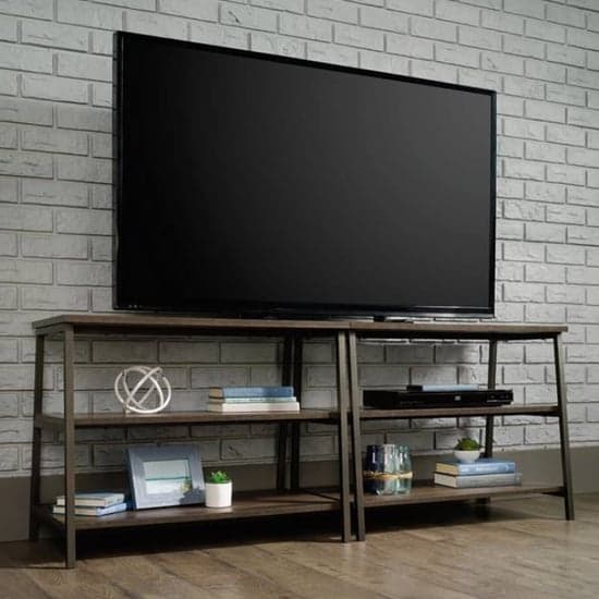 Yuma Industrial Wooden TV Stand With 2 Shelves In Smoked Oak_2