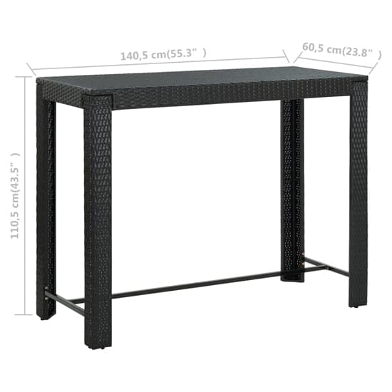 Yuna 140.5cm Poly Rattan Garden Bar Table In Black_4