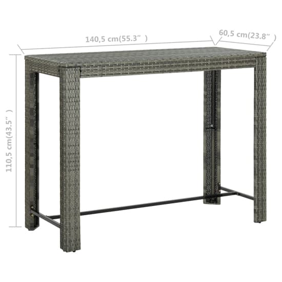 Yuna 140.5cm Poly Rattan Garden Bar Table In Grey_4