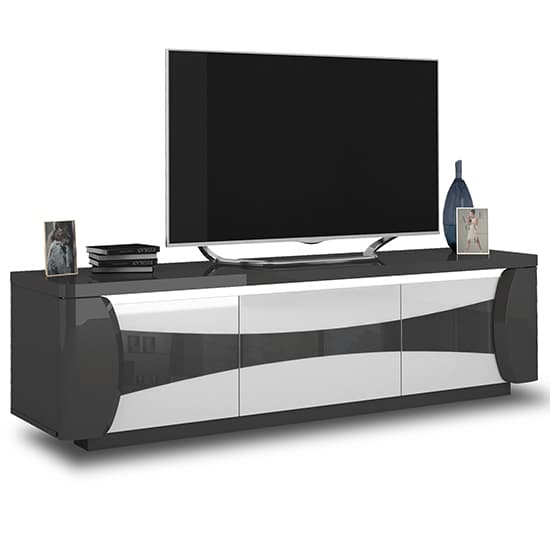 Zaire Gloss TV Stand In White Grey With 3 Doors And LED Furniture in