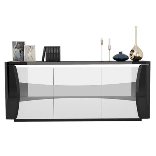 Zaire LED Sideboard In Black And White High Gloss With 3 Doors_2