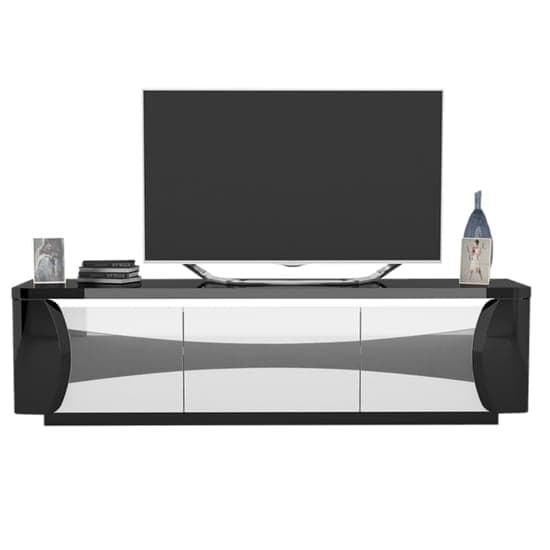 Zaire LED TV Stand In Black And White High Gloss With 3 Doors_2