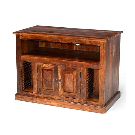 Zander Wooden TV Cabinet In Sheesham Hardwood With 2 Doors_1