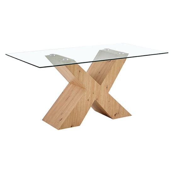 Zanti Clear Glass Dining Table With Oak Wooden Base_2