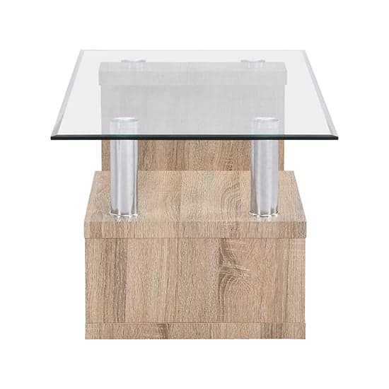 Zariah Clear Glass Coffee Table With Oak Wooden Base_5