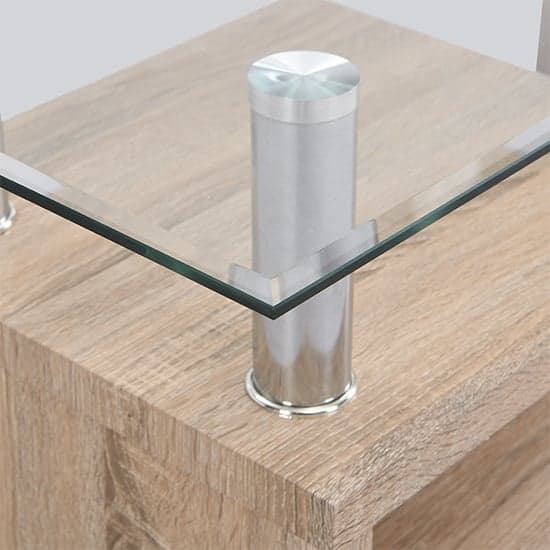 Zariah Clear Glass Coffee Table With Oak Wooden Base_8