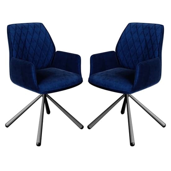 Zekrot Swivel Blue Velvet Fabric Dining Chairs In Pair_1
