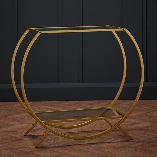 Zennor Clear Glass Shelves Console Table With Gold Frame_2