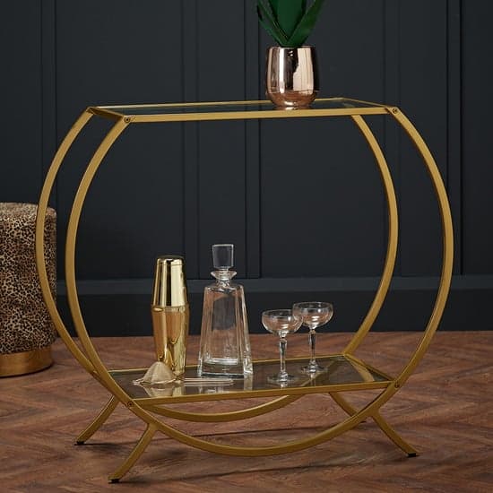 Zennor Clear Glass Shelves Console Table With Gold Frame_1