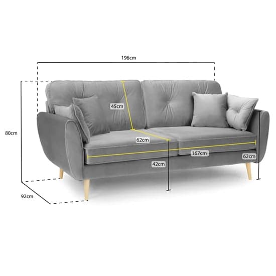 Zincate Fabric 3 Seater Sofa In Grey_5