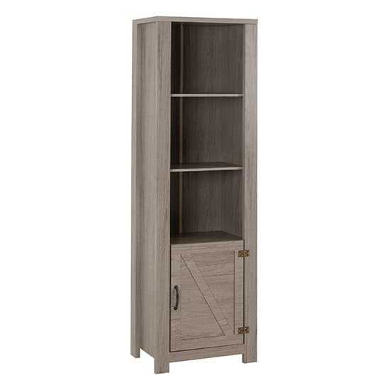 Zino Wooden Bookcase With 1 Door In Grey Wood Grain_1