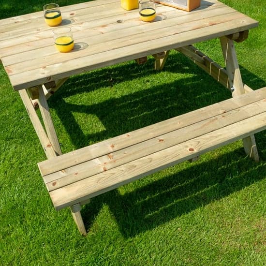 Zox Wooden 4 Seater Picnic Dining Set In Natural Timber_4