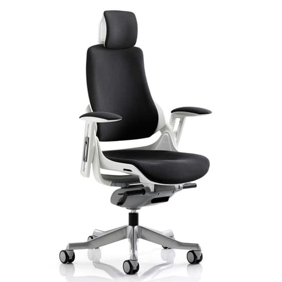 Zure Fabric Executive Headrest Office Chair In Black With Arms_1