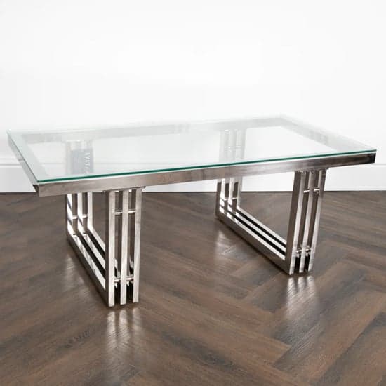 Zurich Clear Glass Coffee Table With Silver Metal Frame_2