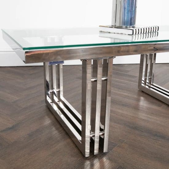 Zurich Clear Glass Coffee Table With Silver Metal Frame_3