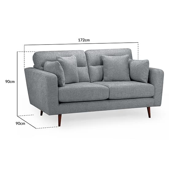 Zurich Fabric 2 Seater Sofa In Grey With Brown Wooden Legs_3