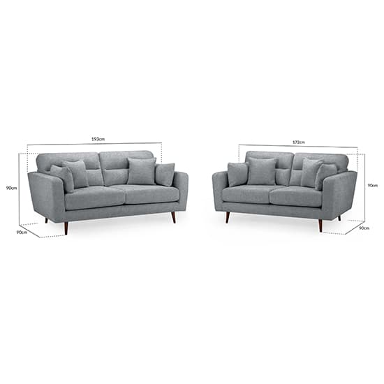 Zurich Fabric 3+2 Seater Sofa Set In Grey With Brown Wooden Legs_3
