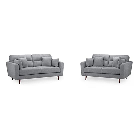 Zurich Fabric 3+2 Seater Sofa Set In Grey With Brown Wooden Legs_1