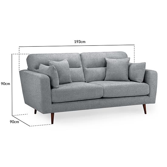 Zurich Fabric 3 Seater Sofa In Grey With Brown Wooden Legs_3