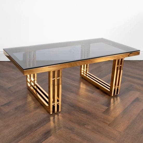 Zurich Smoked Glass Coffee Table With Gold Metal Frame_2