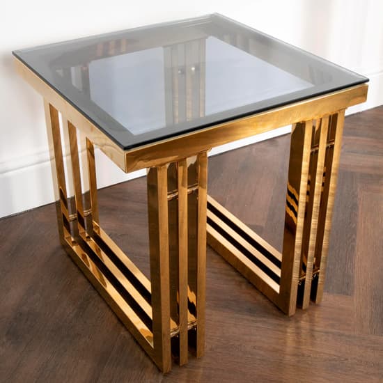 Zurich Smoked Glass Side Table With Gold Metal Frame_2