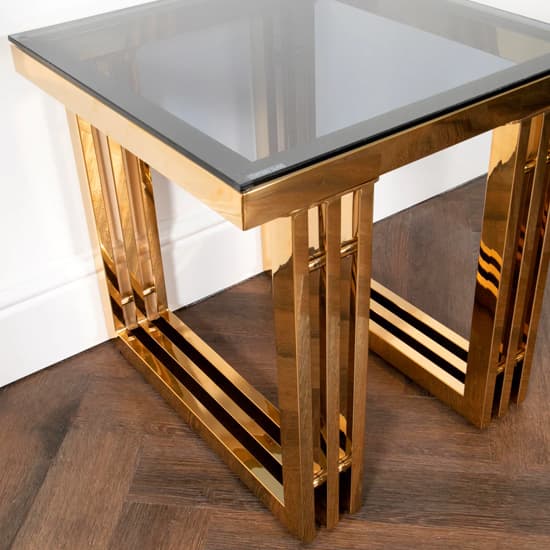 Zurich Smoked Glass Side Table With Gold Metal Frame_3