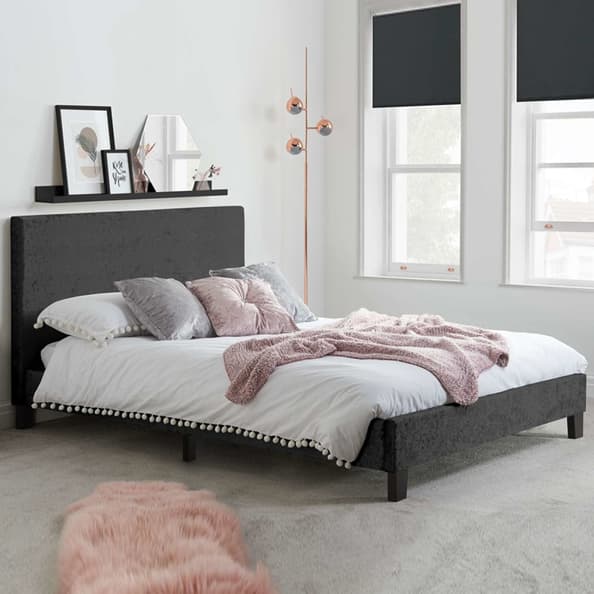 Beano Fabric King Size Bed In Black Crushed Velvet