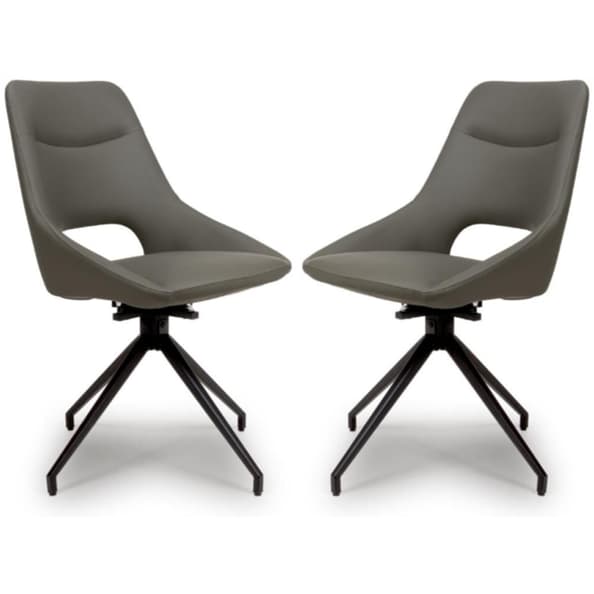 Aara Truffle Faux Leather Swivel Dining Chairs In Pair