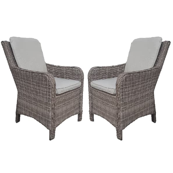 Abobo Grey Rattan Dining Armchairs With Cushions In Pair