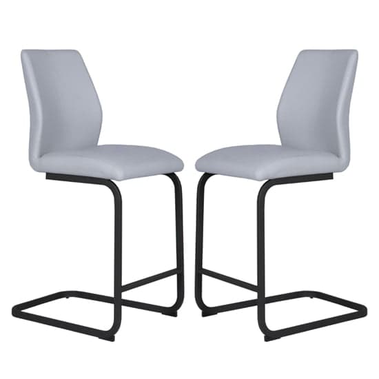 Adoncia Silver Faux Leather Counter Bar Chairs In Pair