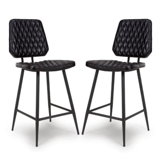 Allen Black Genuine Buffalo Leather Counter Bar Chairs In Pair