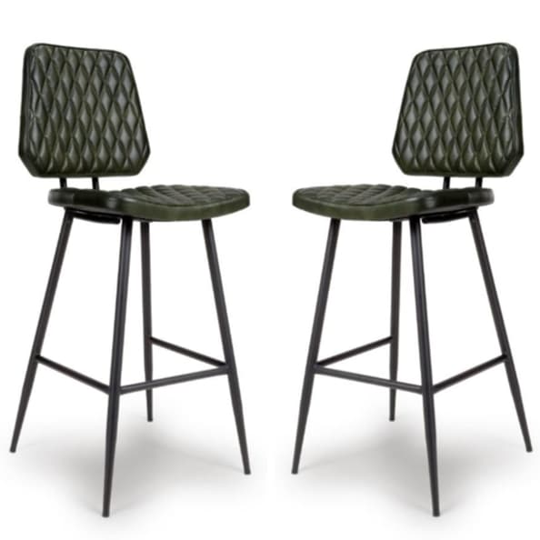 Allen Green Leather Bar Chairs In Pair