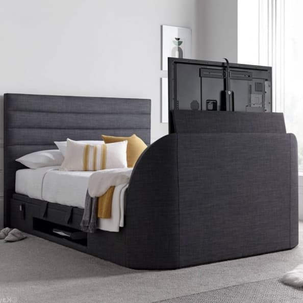 Alton Fabric Ottoman Storage Double TV Bed In Slate