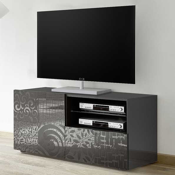 Ardent High Gloss TV Stand With 1 Door 1 Drawer In Grey