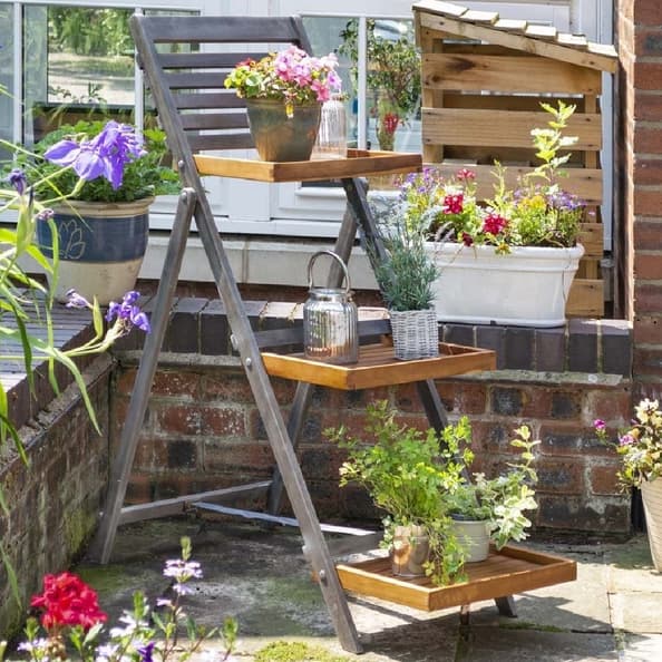 Arundel Large Wooden Garden Ladder Planter In Grey And Natural