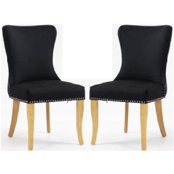 Arvada Jet Black Velvet Dining Chairs With Oak Legs In Pair