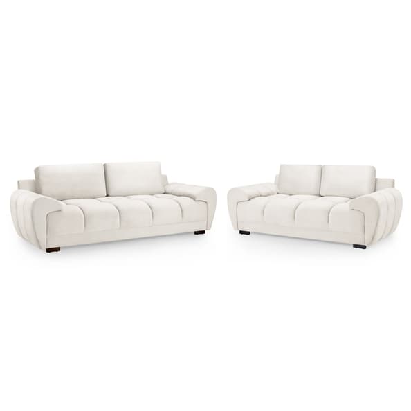 Aztec Plush Velvet 3+2 Seater Sofa Set In Cream