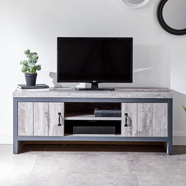 Balcombe Wooden TV Stand With 2 Doors In Grey