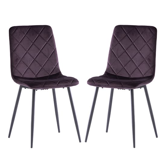 Basia Aubergine Velvet Fabric Dining Chairs In Pair