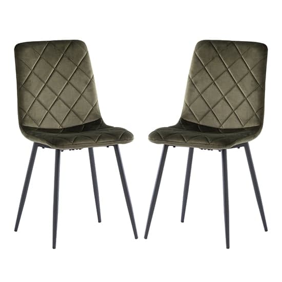 Basia Juniper Green Velvet Fabric Dining Chairs In Pair